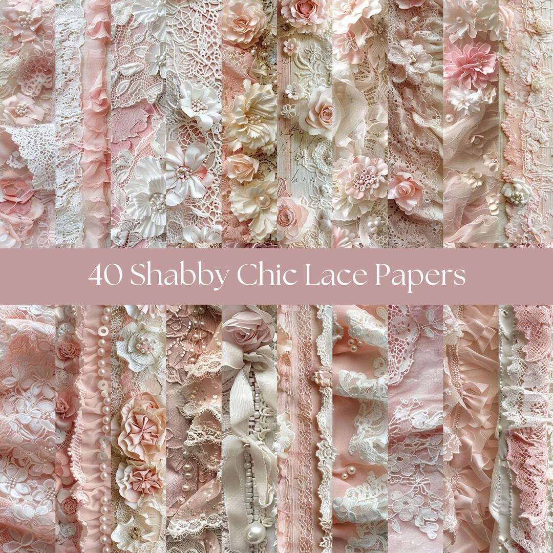 8.5 X 11 Inch Pink Shabby Chic Lace Digital Paper Set | Scrapbooking ...