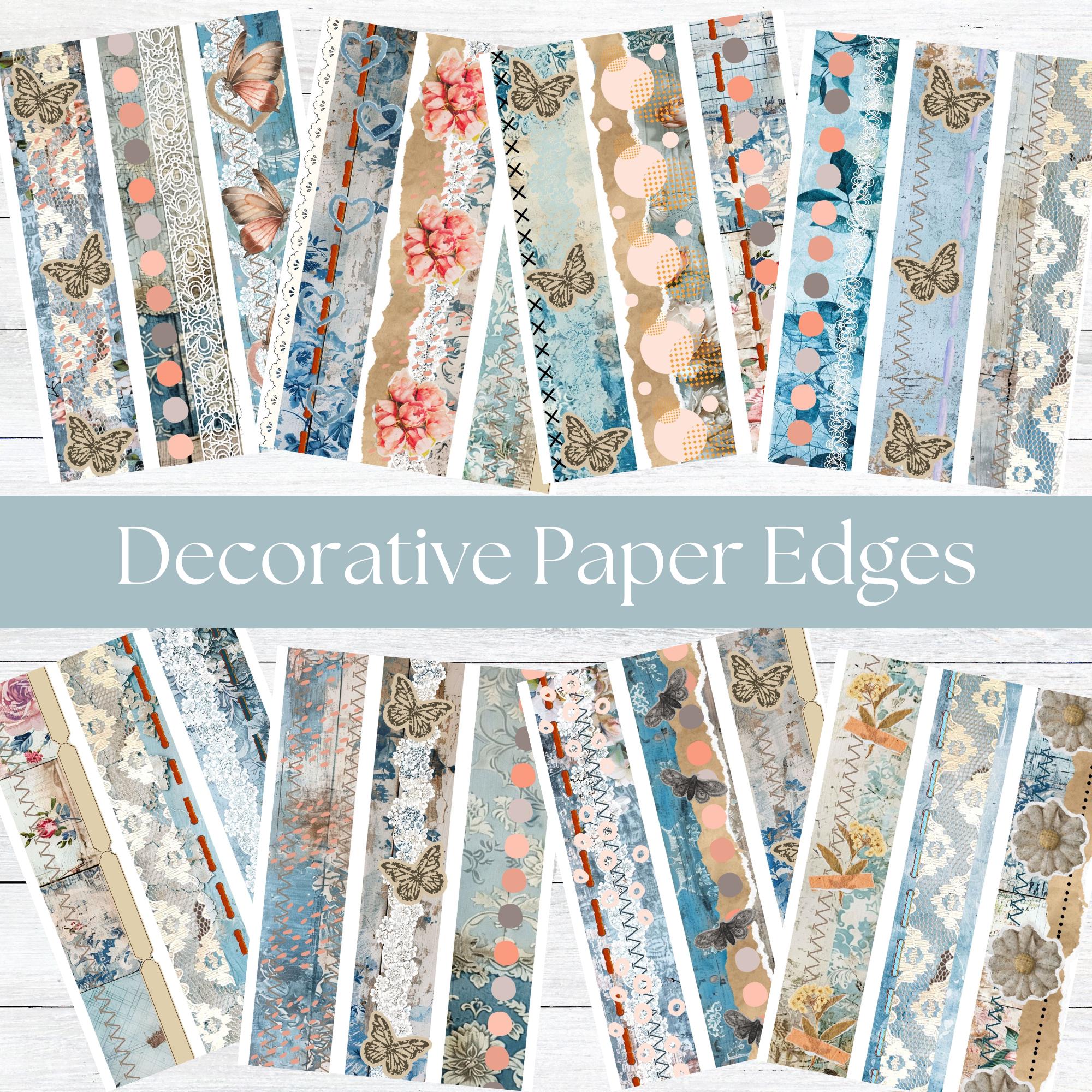 A4 Collage ephemera kit collage printable collage junk journal collage kit  collage scrapbooking Blue floral paper edges, image size:2000x2000