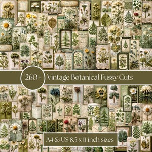 Vintage botaniska mönster | Junk Journal Ephemera, 260+ delar (digital nedladdning)