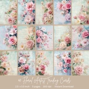 40 Floral Digital Artist Trading Cards | Instant Download | ATC Cards | Perfect for junk journal pages | 2.5 x 3.5 inches