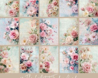 40 Floral Digital Artist Trading Cards | Instant Download | ATC Cards | Perfect for junk journal pages | 2.5 x 3.5 inches