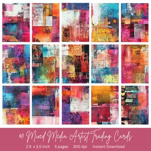40 Mixed Media Digital Artist Trading Cards | Instant Download | ATC Cards | Perfect for junk journal pages | 2.5 x 3.5 inches