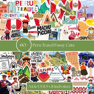60+ PERU Fussy Schneiden Ephemera | A4 und 8,5 x 11 cm | Junk Journal Ephemera, Reisetagebücher und Scrapbooking Ephemera Pack für Peru