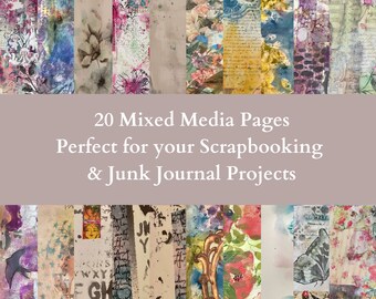 Mixed media background pages-20 pages- (set 1), Instant Download, A4 size,  junk journal pages, mixed media pages, print at home.