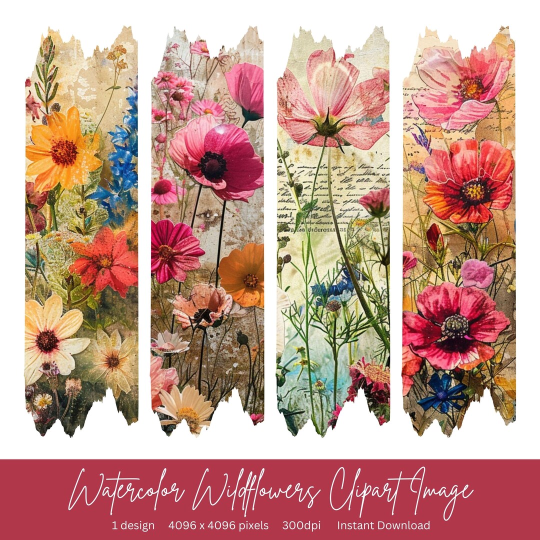 Brushstroke Watercolor Wildflowers PNG Clipart Image File L Sublimation ...