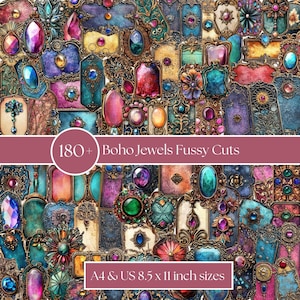 180+ Boho jewels fussy cuts | A4 and US 8.5 x 11 inch | Ephemera fussy cut junk journal fussy cuts digital fussy cutting