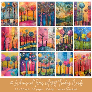 80 Whimsical Trees Artist Trading Cards | Instant Download | ATC Cards | Perfect for junk journal pages | 2.5 x 3.5 inches