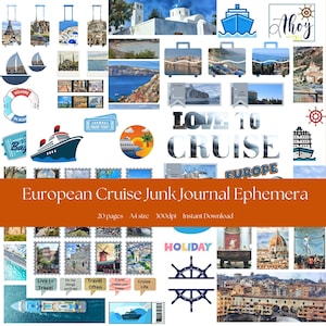 A4 / ¿Ya has estado en un crucero europeo? / Mega Set de 20 páginas / Decora tu diario/álbum de recortes / Efímeras de Europa / Imágenes de cruceros / Descarga instantánea