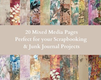 Mixed media background pages-20 pages- (set 2), Instant Download, A4 size,  junk journal pages, mixed media pages, print at home.