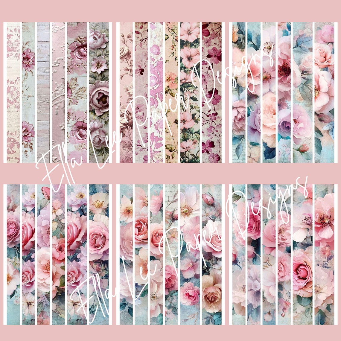 Paper Strips | Pink Shabby Chic | 40 Pages | 8.5x11 Inch | 36 Multi Use ...