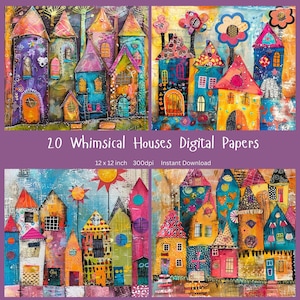 12 x 12 inch Junk journal paper scrapbook paper digital junk journal papers for scrapbook junk journal kits whimsical houses junk journal