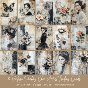 40 Vintage Shabby Chic Digital Artist Trading Cards | Instant Download | ATC Cards | Perfect for junk journal pages |2.5 x 3.5 inches