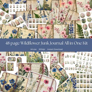 A4 Junk journal paper scrapbook paper digital junk journal papers for scrapbook junk journal kits wildflowers junk journal