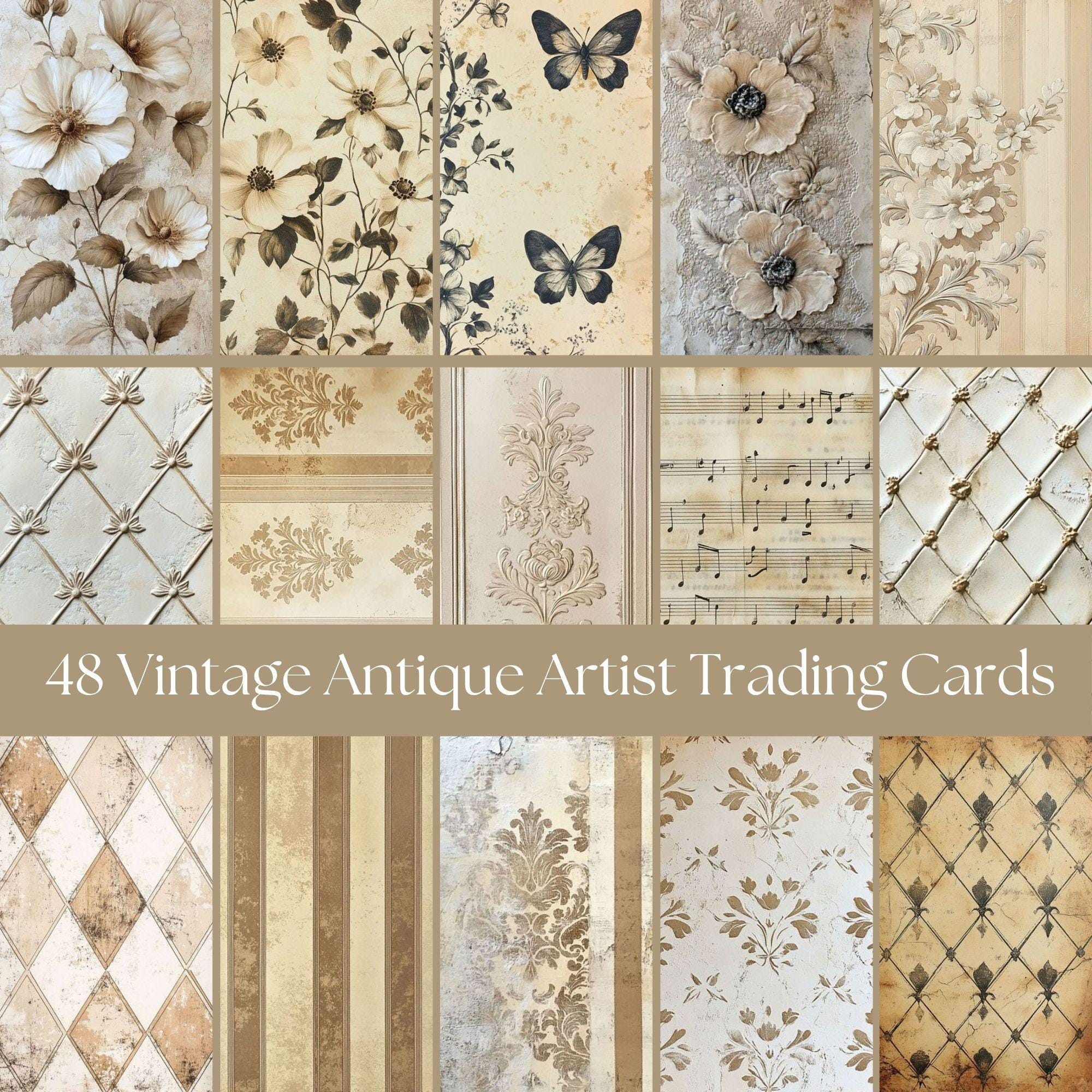 48 ATC Cards Vintage Antique Digital Artist Trading Cards | Instant Download | ATC Cards | Perfect for junk journal pages | 2.5 x 3.5 inches
