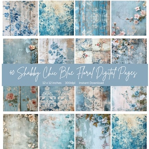 12 x 12 Zoll Junk Journal Papier Scrapbook Papier digital junk journal papers for scrapbook junk journal kits blau shabby chic junk journal