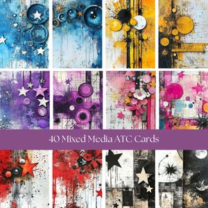 40 Mixed Media Digital Artist Trading Cards | Instant Download | ATC Cards | Perfect for junk journal pages | 2.5 x 3.5 inches