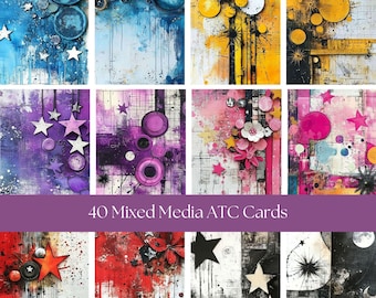 40 Mixed Media Digital Artist Trading Cards | Instant Download | ATC Cards | Perfect for junk journal pages | 2.5 x 3.5 inches