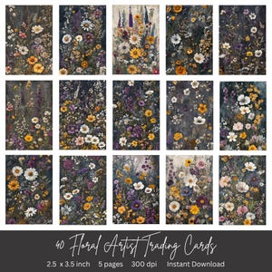 40 Floral Digital Artist Trading Cards | Instant Download | ATC Cards | Perfect for junk journal pages | 2.5 x 3.5 inches
