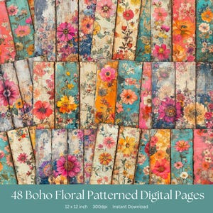 12 x 12 inch Junk journal paper scrapbook paper digital junk journal papers for scrapbook junk journal kits boho floral junk journal