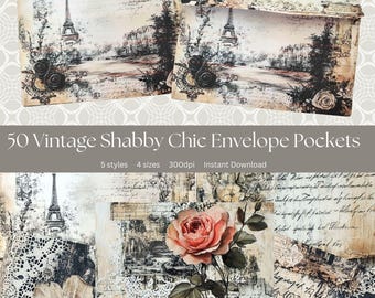 Diario vintage shabby chic de 8,5 x 11 pulgadas, 50 bolsillos, descarga instantánea, perfecto para tus proyectos de manualidades, cuatro tamaños, 5 diseños