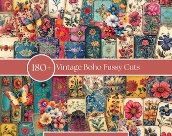 170 vintage boho fussy cut-afbeeldingen – afdrukbare ephemera voor ongewenste tijdschriften (A4 en VS: 8,5 x 11 inch, 300 dpi)