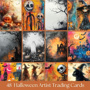 8.5 x 11 Halloween Digital 48 Artist Trading Cards | Instant Download | ATC Cards | Perfect for junk journal pages | 2.5 x 3.5 inches