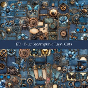 A4 Fussy cuts ephemera fussy cut junk journal fussy cuts printable fussy cuts digital fussy cutting blue steampunk printable fussy cuts