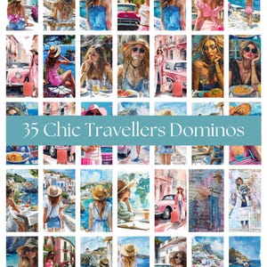 1 x 2 inch Dominos |35 Chic Travellers domino images |perfect for Scrapbooking, mixed media, junk journal, magnets, glass/resin jewellery