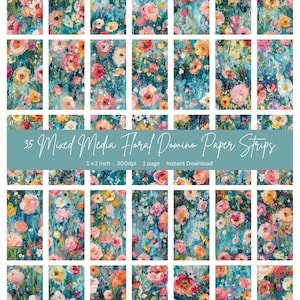 1 x 2 inch Dominos | 35 Mixed Media Floral domino images | Scrapbooking, mixed media, junk journal, jewellery making | mothers day gift