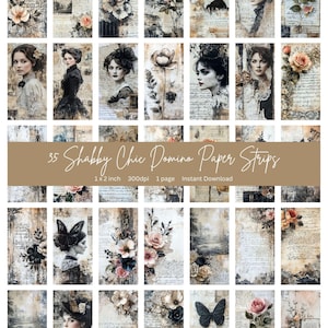 1 x 2 inch Dominos | 35 Shabby Chic domino images | Scrapbooking, mixed media, junk journal, jewellery making -great for mothers day gifts