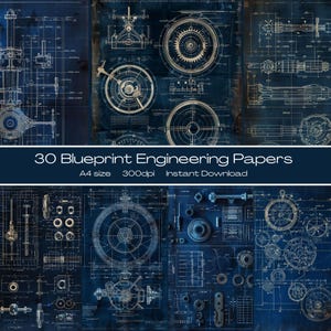 A4 Vintage Blueprint Technische Papiere | Industrielle Maschinen Diagramme | Mechanische Schematische Journal Seiten | Druckbares Junk Journal