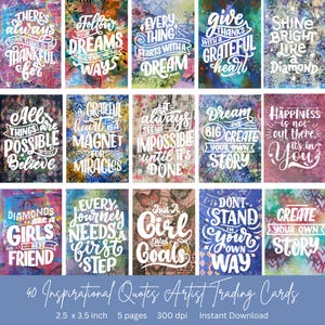 40 Inspirational Quotes Digital Artist Trading Cards | Instant Download | ATC Cards | Perfect for junk journal pages | 2.5 x 3.5 inches
