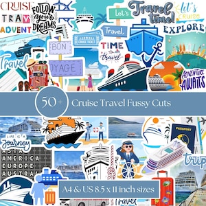 50+ Cruise Fussy Cutting Images | A4 & 8.5 x 11 inch | Travel Junk Journal Ephemera | Cruise Embellishments for travel vacation scrapbooks