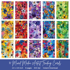 72 Mixed Media Digital Artist Trading Cards | Instant Download | ATC Cards | Perfect for junk journal pages | 2.5 x 3.5 inches