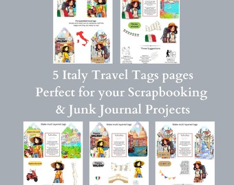 Travel Tag making kit- Italy-  for junk journals, and mixed media. Ready to print tags as well as a kit for multi layered & mix and match