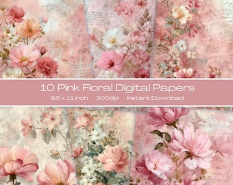 8,5 x 11 inch ongewenste dagboekpapier plakboekpapier digitale ongewenste dagboekpapieren voor plakboek junk dagboek kits roze bloemen junk dagboek