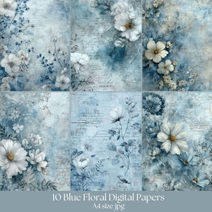 A4 Junk journal paper scrapbook paper digital junk journal papers for scrapbook junk journal kits Blue Floral backgrounds junk journal