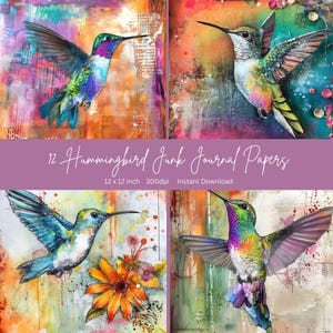 12 x 12 inch Junk journal paper scrapbook paper digital junk journal papers for scrapbook junk journal kits Hummingbirds junk journal