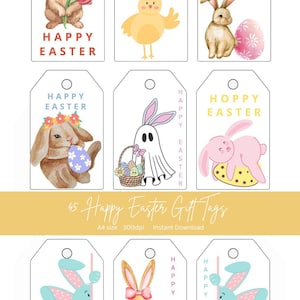 Printable Easter Gift Tags A4 / Instant Download Easter Bunny & Chick Tags / DIY Easter Present Labels / Craft, Junk Journal and Party Tags