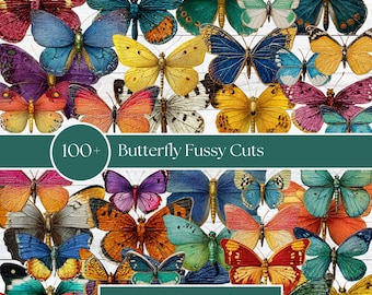 Colorful Butterfly Fussy Cuts Printable, Vintage Style Butterfly Ephemera, Scrapbook & Junk Journal Butterflies | A4 and US 8.5 x 11 inch