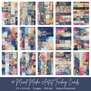 40 Mixed Media Digital Artist Trading Cards | Instant Download | ATC Cards | Perfect for junk journal pages | 2.5 x 3.5 inches