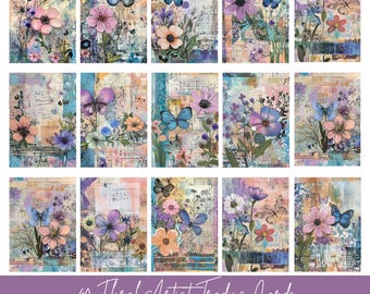 40 Floral Digital Artist Trading Cards | Instant Download | ATC Cards | Perfect for junk journal pages | 2.5 x 3.5 inches
