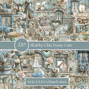 220 pezzi di carta effimera Fussy Cut Shabby Chic francese, diario Fussy Cut, Fussy Cut digitale, set Fussy Cut da 15 pagine