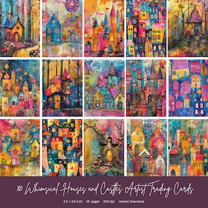 80 Whimsical houses and castles Artist Trading Cards | Instant Download | ATC Cards | Perfect for junk journal pages | 2.5 x 3.5 inches