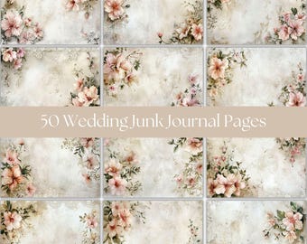 Papeles para álbum de recortes de boda rosa de 8.5 x 11 pulgadas, estilo vintage, 50 páginas.