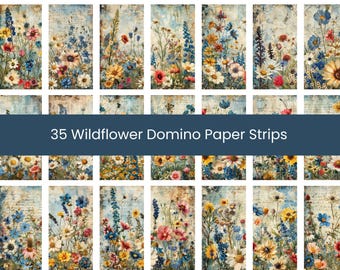 1 x 2 Zoll Dominos | 35 Wildblumen Domino Bilder | Perfekt für Scrapbooking, Mixed Media, Junk Journal, Magnet, Glas- / Resinschmuck