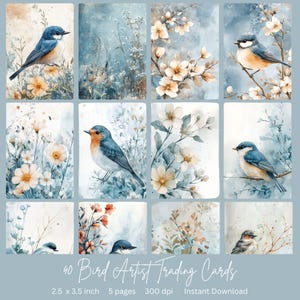 40 枚の Bird Digital Artist トレーディング カード | 即時ダウンロード | ATC カード | ジャンク ジャーナル ページに最適 | 2.5 x 3.5 インチ