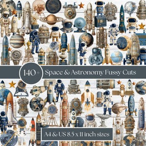 140+ Space & Astronomy Fussy Cuts | Vintage Space Ephemera | Printable Junk Journal Kit | A4 and US Letter