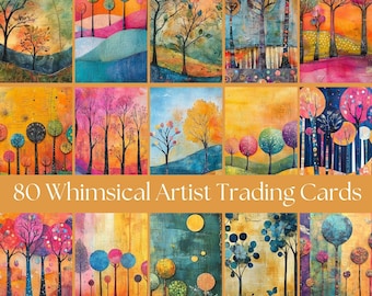 80 Whimsical Trees Artist Trading Cards | Instant Download | ATC Cards | Perfect for junk journal pages | 2.5 x 3.5 inches