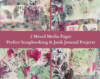 2 mixed media backgrounds for junk journals, scrapbooks and mixed media